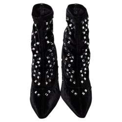 مملوكة مسبقًا Giuseppe Zanotti Black Velvet Embellished Ankle Boots Size 41