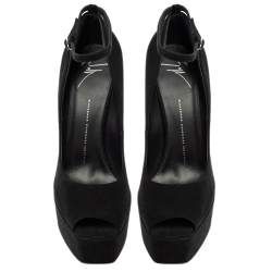 Pre Owned حذاء كعب عالي جوسيبي زانوتي سويدي أسود مقدمة مفتوحة نعل سميك حزام للكاحل مقاس 40