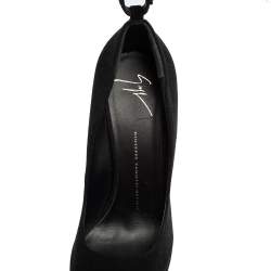 Pre Owned حذاء كعب عالي جوسيبي زانوتي سويدي أسود مقدمة مفتوحة نعل سميك حزام للكاحل مقاس 40