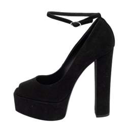 Pre Owned حذاء كعب عالي جوسيبي زانوتي سويدي أسود مقدمة مفتوحة نعل سميك حزام للكاحل مقاس 40