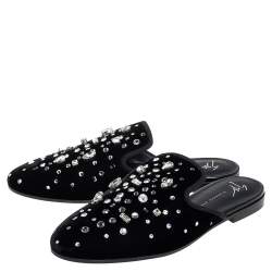 Pre Owned Giuseppe Zanotti Black Velvet Letizia Crystal Embellished Mules Size 38