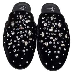 Pre Owned Giuseppe Zanotti Black Velvet Letizia Crystal Embellished Mules Size 38
