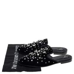 Pre Owned Giuseppe Zanotti Black Velvet Letizia Crystal Embellished Mules Size 38