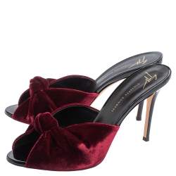 Pre Owned Giuseppe Zanotti Burgundy Velvet Knot Open Toe Sandals Size 40.5