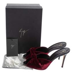 Pre Owned Giuseppe Zanotti Burgundy Velvet Knot Open Toe Sandals Size 40.5