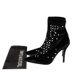 Pre Owned حذاء بوت كاحل جوسيبي زانوتي قطيفة أسود مزخرف بالكريستال مقدمة مدببة مقاس 40