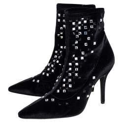 Giuseppe Zanotti Black Velvet Crystal Embellished Ankle Boots Size 39