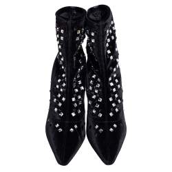 Giuseppe Zanotti Black Velvet Crystal Embellished Ankle Boots Size 39