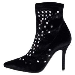Giuseppe Zanotti Black Velvet Crystal Embellished Ankle Boots Size 39