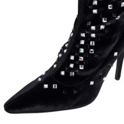 Giuseppe Zanotti Black Velvet Crystal Embellished Ankle Boots Size 39