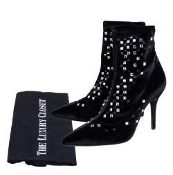 Giuseppe Zanotti Black Velvet Crystal Embellished Ankle Boots Size 39