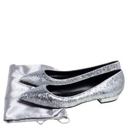 Pre Owned Giuseppe Zanotti Silver Glitter Pointed Toe Flats Size 41