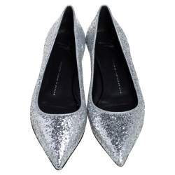 Pre Owned Giuseppe Zanotti Silver Glitter Pointed Toe Flats Size 41