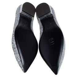 Pre Owned Giuseppe Zanotti Silver Glitter Pointed Toe Flats Size 41