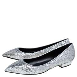 Pre Owned Giuseppe Zanotti Silver Glitter Pointed Toe Flats Size 41