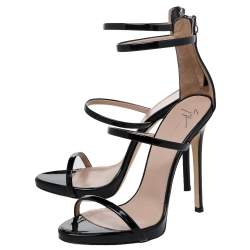 Pre Owned صندل جوسيبي زانوتي هارموني جلد أسود لامع سير كاحل مقاس 37.5 