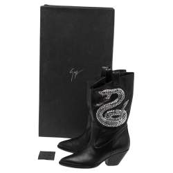 Pre Owned حذاء بوت جوسيبي زانوتي غونز 55 كوبوي جلد ثعبان أسود مزخرف مقاس 37