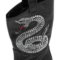 Giuseppe Zanotti Black Leather Snake Embellished Guns 55 Cowboy Boots Size 37