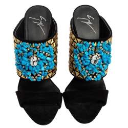Pre Owned Giuseppe Zanotti Black Embellished Suede Coline Open Toe Sandals Size 37