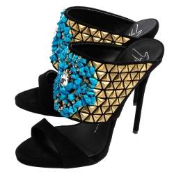 Pre Owned Giuseppe Zanotti Black Embellished Suede Coline Open Toe Sandals Size 37