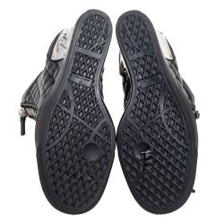 Pre Owned Giuseppe Zanotti Black Quilted Leather Double Zip Wedge Sneakers Size 41