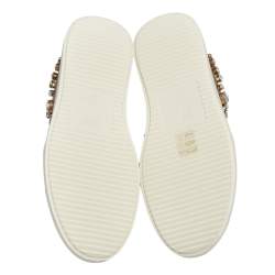 Pre Owned Giuseppe Zanotti Grey/Beige Crystal Embellished Suede And Mesh May London Slip On Sneakers Size 37