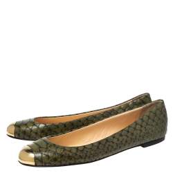 Pre Owned Giuseppe Zanotti Green Python Embossed Leather Ballet Flats Size 41