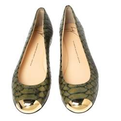 Pre Owned Giuseppe Zanotti Green Python Embossed Leather Ballet Flats Size 41
