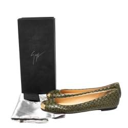 Pre Owned Giuseppe Zanotti Green Python Embossed Leather Ballet Flats Size 41