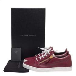 Pre Owned Giuseppe Zanotti Amaranth Red Leather Frankie Low Top Sneakers Size 41
