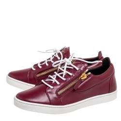 Pre Owned Giuseppe Zanotti Amaranth Red Leather Frankie Low Top Sneakers Size 41