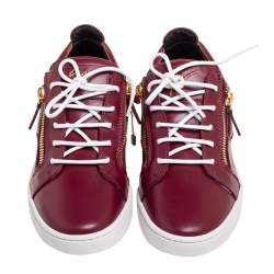 Pre Owned Giuseppe Zanotti Amaranth Red Leather Frankie Low Top Sneakers Size 41