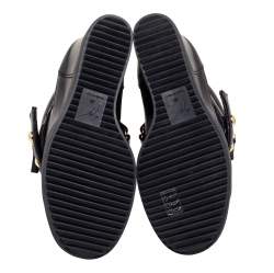 Pre Owned Giuseppe Zanotti Black Leather Lorenz Studded Wedge Sneakers Size 39
