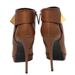 مملوكة مسبقًا Giuseppe Zanotti Brown Leather Pyramid Stud Platform Ankle Boots Size 40