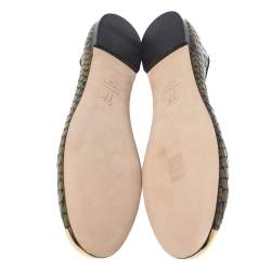 Pre Owned Giuseppe Zanotti Olive Green Python Embossed Leather Ballet Flats Size 41