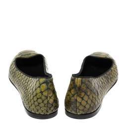 Pre Owned Giuseppe Zanotti Olive Green Python Embossed Leather Ballet Flats Size 41