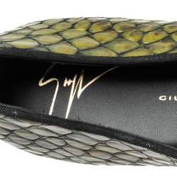 Pre Owned Giuseppe Zanotti Olive Green Python Embossed Leather Ballet Flats Size 41