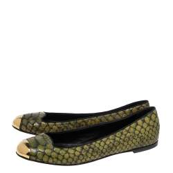 Pre Owned Giuseppe Zanotti Olive Green Python Embossed Leather Ballet Flats Size 41
