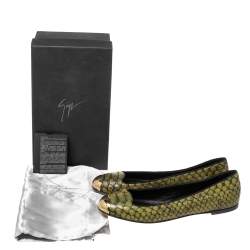 Pre Owned Giuseppe Zanotti Olive Green Python Embossed Leather Ballet Flats Size 41