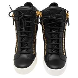 Pre Owned Giuseppe Zanotti Black Leather High Top Wedge Sneakers  Size 40