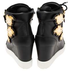 Pre Owned Giuseppe Zanotti Black Leather High Top Wedge Sneakers  Size 40