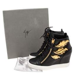 Pre Owned Giuseppe Zanotti Black Leather High Top Wedge Sneakers  Size 40