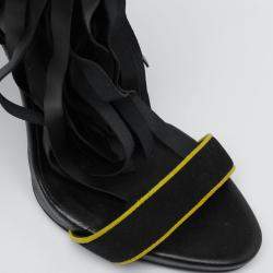 مملوكة مسبقًا صندل جوسيبي زانوتي سويدي وجلد أسود مزخرف كريستال بشراشيب مقدمة مفتوحة مقاس 38