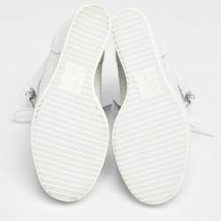 Pre Owned Giuseppe Zanotti White/Silver Python Embossed Leather Wedge Sneakers Size 38