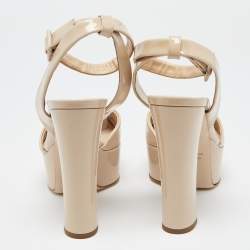 Pre Owned Giuseppe Zanotti Beige Patent Leather Peep Toe Ankle Strap Sandals Size 39