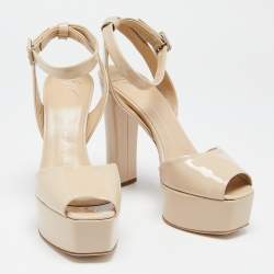 Pre Owned Giuseppe Zanotti Beige Patent Leather Peep Toe Ankle Strap Sandals Size 39