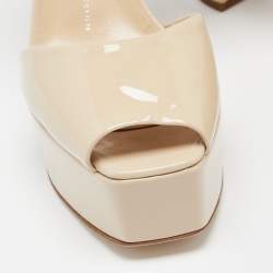 Pre Owned Giuseppe Zanotti Beige Patent Leather Peep Toe Ankle Strap Sandals Size 39