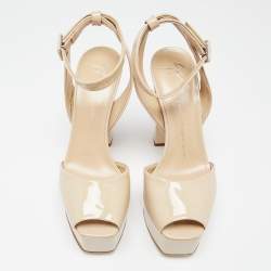 Pre Owned Giuseppe Zanotti Beige Patent Leather Peep Toe Ankle Strap Sandals Size 39