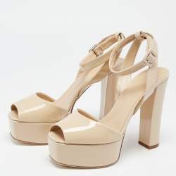 Pre Owned Giuseppe Zanotti Beige Patent Leather Peep Toe Ankle Strap Sandals Size 39