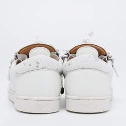 Pre Owned Giuseppe Zanotti White/Silver Python Embossed Leather Donna Low Top Sneakers Size 38